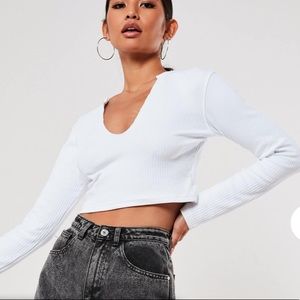 Missguided Notch Neck Long Sleeve Crop Top